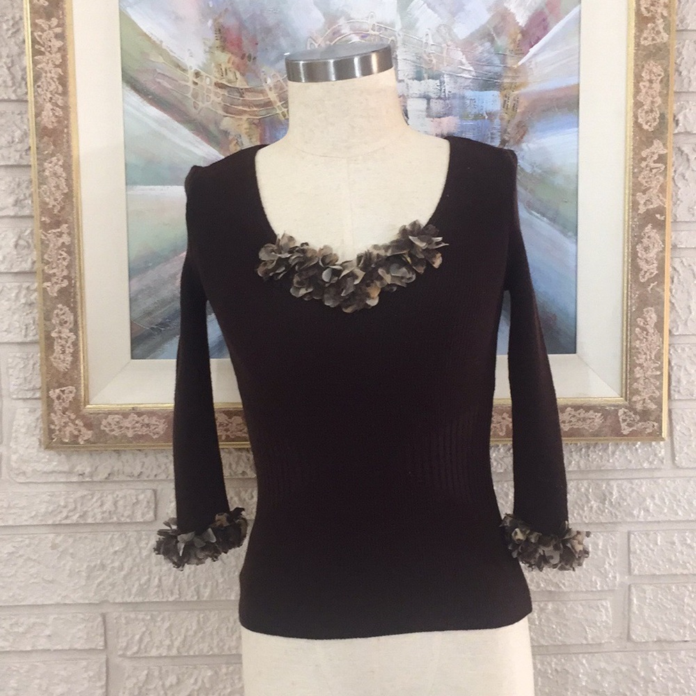 🌹No Tag Animal Print Lace Ruffle Sweater Top